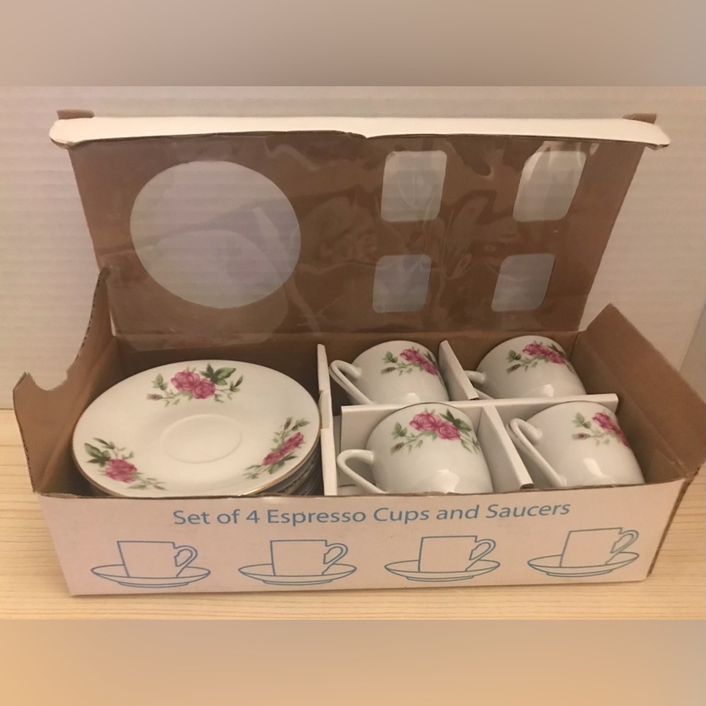 Espresso Coffee Cups and Saucers Fancy Tea Set of 4